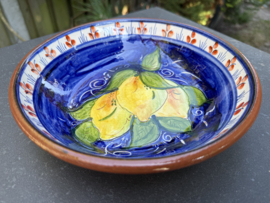 Lage Serveerschaal Ø 22 cm | Handbeschilderd Portugees Aardewerk | Blauw met Citroenen