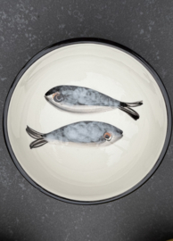 Portugese Kom Sardines | Geel met Zwart | Handbeschilderd Steengoed | 250 ml