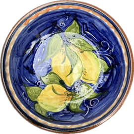 Lage Serveerschaal Ø 22 cm | Handbeschilderd Portugees Aardewerk | Blauw met Citroenen
