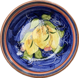 Lage Serveerschaal Ø 22 cm | Handbeschilderd Portugees Aardewerk | Blauw met Citroenen