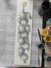 Handbeschilderd tegelpaneel Cebolas (4 tegels 15x15cm)