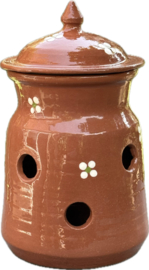 Handgemaakte Knoflookpot met Deksel | Mafra Bloemen | Portugees Aardewerk | Ø 13 x H 23 cm