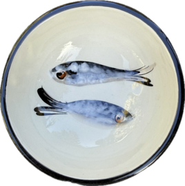 Portugees Rond Schaaltje Sardines | Geel met Zwart | Handbeschilderd Steengoed | 170 ml