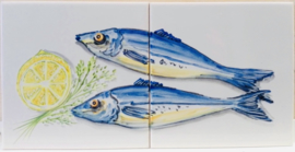 Handbeschilderd tegelpaneel Arenques / visjes collectie (2 tegels 15x15cm)