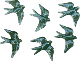 Keramische zwaluw mosgroen 16x12,5cm