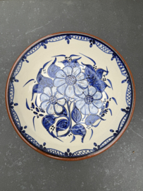 Lage Serveerschaal Ø 22 cm | Handbeschilderd Portugees Aardewerk | Wit met Blauw Bloemmotief