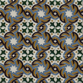 Handbeschilderd Spaans Arabisch reliëf tegelpaneel Fez (9 tegels 12,5x12,5cm)