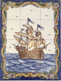 Handbeschilderd tegelpaneel Caravela (12 tegels 14x14cm)