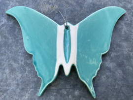 Keramische vlinder turquoise groen 17x23cm