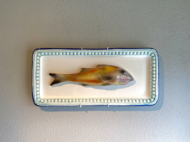 Witte vierkante schaal met turkooisblauwe rand 37x17cm met geïntegreerde Mul + gratis bordenspanner