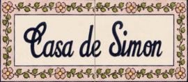 Handbeschilderd Portugees Naambord | 2 tegels | 40 x 15 cm | Patroon 7