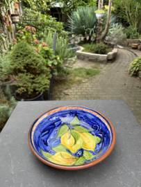 Lage Serveerschaal Ø 22 cm | Handbeschilderd Portugees Aardewerk | Blauw met Citroenen
