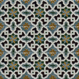 Handbeschilderd Spaans Arabisch reliëf tegelpaneel Córdoba (9 tegels 12,5x12,5cm)