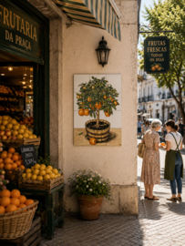 Portugees Tegeltableau Sinaasappelboom (12 tegels) | 42 x 56 cm | Handbeschilderd