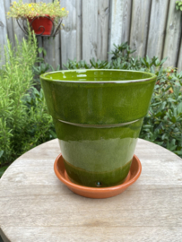 Bloempot met schotel Queijas / olijfgroen / medium