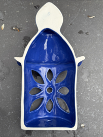 Portugese Wandlantaarn Faro | Handgemaakt Steengoed | Paarsblauw Geglazuurd | 30 cm