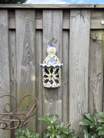 Portugese Wandlantaarn Coimbra | Handgemaakt Steengoed | Blauwe Vogel | 29 cm