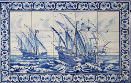 Handbeschilderd tegelpaneel Epopeia marítima (15 tegels 14x14cm + rand)
