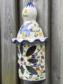 Portugese Wandlantaarn Coimbra | Handgemaakt Steengoed | Blauwe Vogel | 29 cm