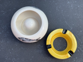 Handbeschilderde Waterasbak Sardines | Geel | Portugees Steengoed | Ø 12 x 7 cm