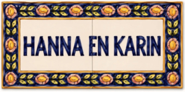Handbeschilderd Portugees Naambord | 2 tegels | 40 x 15 cm | Patroon 26