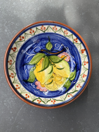 Lage Serveerschaal Ø 22 cm | Handbeschilderd Portugees Aardewerk | Blauw met Citroenen