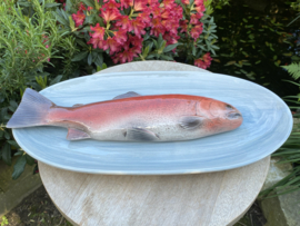 Steengrijze ovale schaal 40x20cm met geïntegreerde Bultrugzalm + gratis bordenspanner