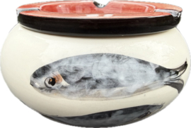 Handbeschilderde Waterasbak Sardines | Rood | Portugees Steengoed | Ø 12 x 7 cm