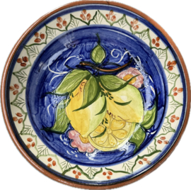 Lage Serveerschaal Ø 22 cm | Handbeschilderd Portugees Aardewerk | Blauw met Citroenen