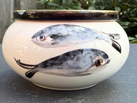 Handbeschilderde Waterasbak Sardines | Geel | Portugees Steengoed | Ø 12 x 7 cm