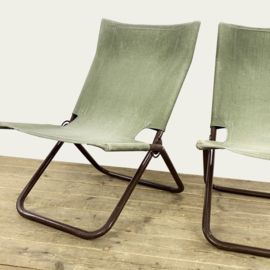 OPVOUWBARE BUISFRAME EN CANVAS LOUNGESTOELEN 70's