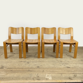 SET (4) BRUTALIST HOUTEN STOELEN