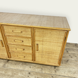 VINTAGE ROTAN EN BAMBOE DRESSOIR/SIDE BOARD 1970's