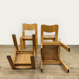 SET (4) BRUTALIST HOUTEN STOELEN