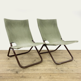 OPVOUWBARE BUISFRAME EN CANVAS LOUNGESTOELEN 70's