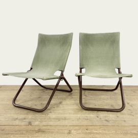 OPVOUWBARE BUISFRAME EN CANVAS LOUNGESTOELEN 70's