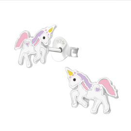 silver pink unicorn kids earrings