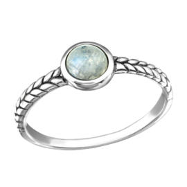silver braided ring with moonstone