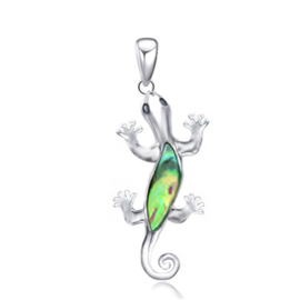 silver lizard gecko pendant with mother-of-pearl