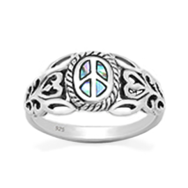silver Peace ring Mother of pearl
