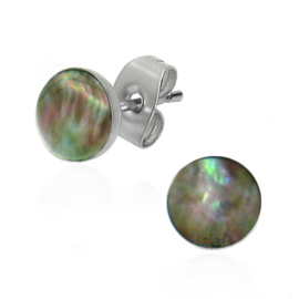 steel mother-of-pearl stud earrings