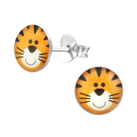 silver children's earrings tiger