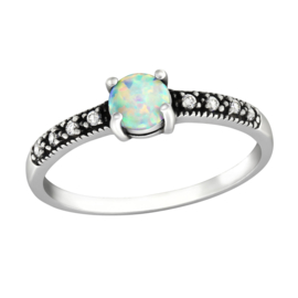 silver ring with opal and CZ