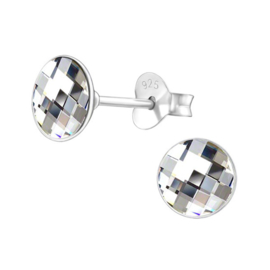 silver round stud earrings with crystal