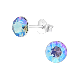 silver stud earrings crystal Light Sapphire Shimmer