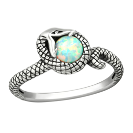 silver snake ring with opal gemstone