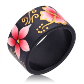 wooden ring with pink flowers