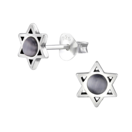 silver Star of David black cat-eye earrings