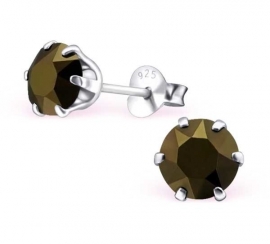 silver stud earrings with crystal 6 mm