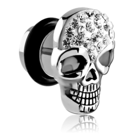 fake plug piercing  skull with crystal